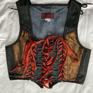 Moresca Black and Bronze Steel Boned Bodice with Persimmon Laces, Large